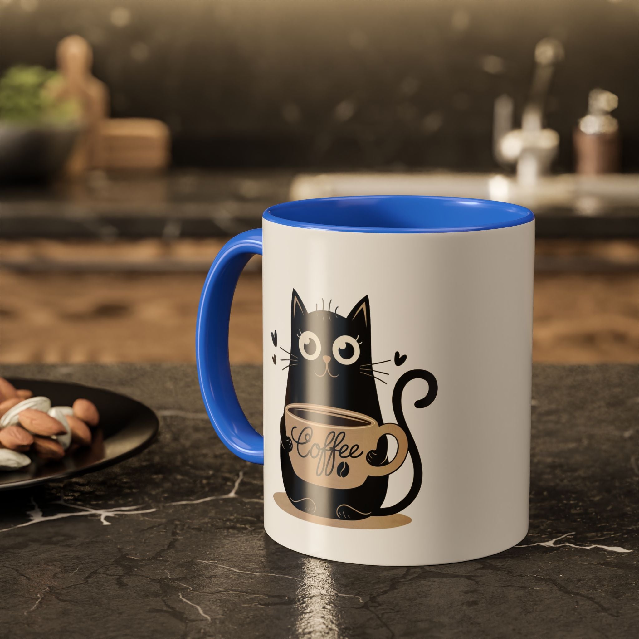 Cat Coffee Mug — Cute Black Cat Holding 'Coffee' Ceramic Mug (11oz & 15oz)