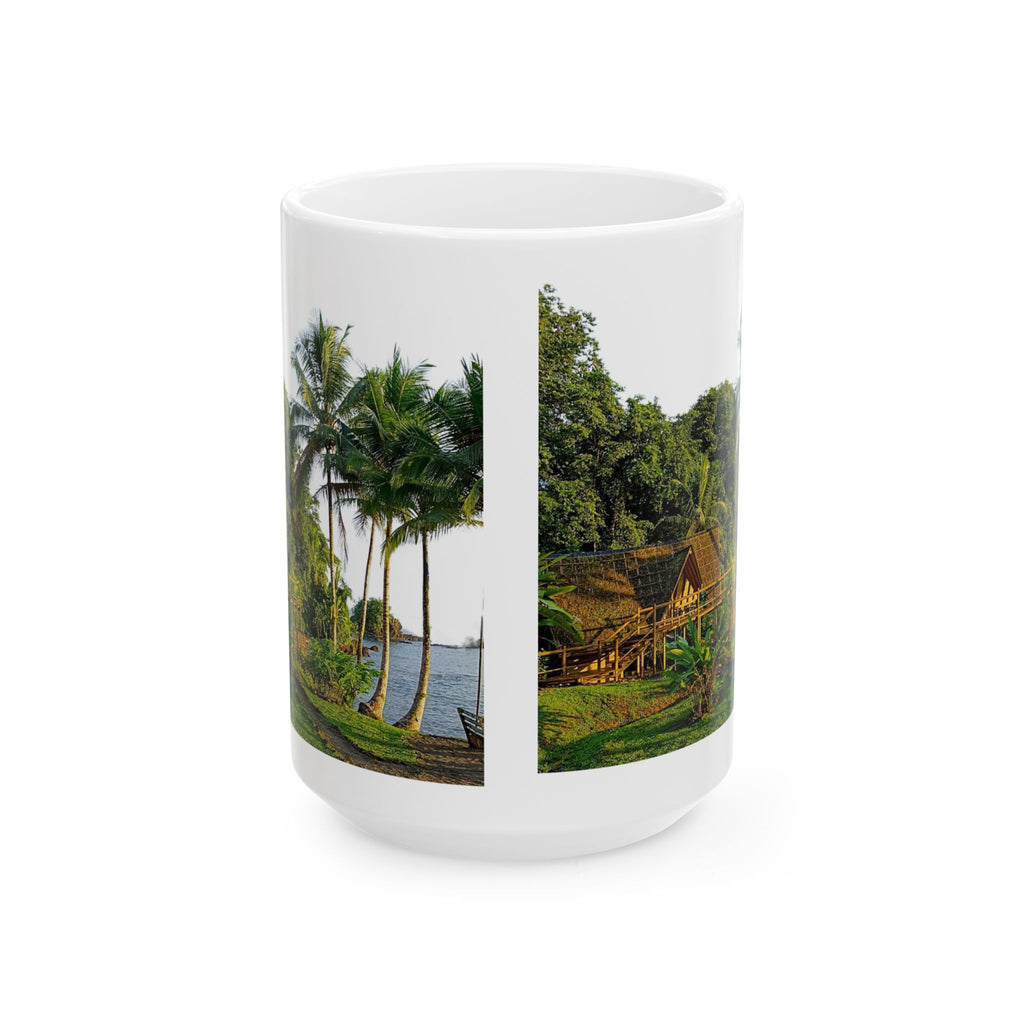 Tropical River Landscape Ceramic Mug – Island Palm Cottage Coffee Cup (11oz/15oz)
