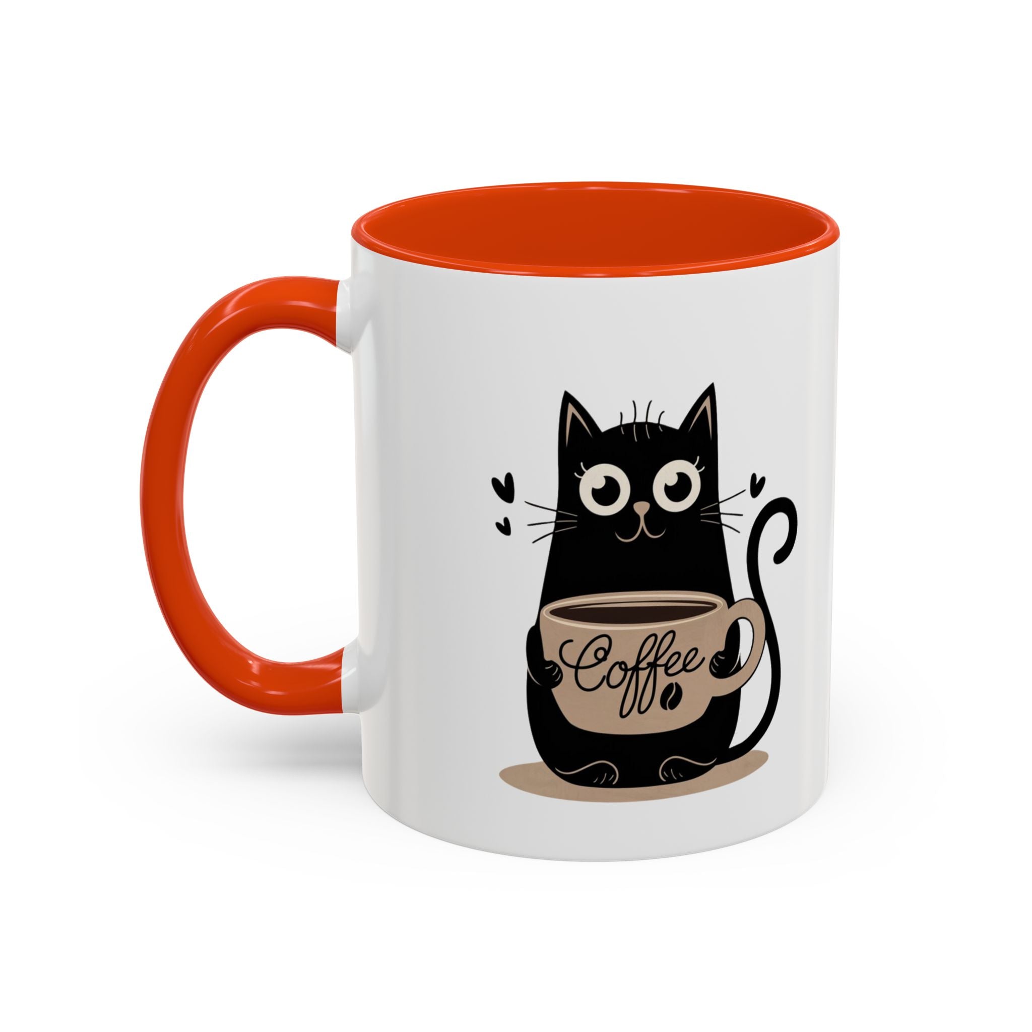 Cat Coffee Mug — Cute Black Cat Holding 'Coffee' Ceramic Mug (11oz & 15oz)