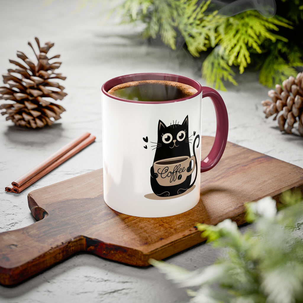 Cat Coffee Mug — Cute Black Cat Holding 'Coffee' Ceramic Mug (11oz & 15oz)