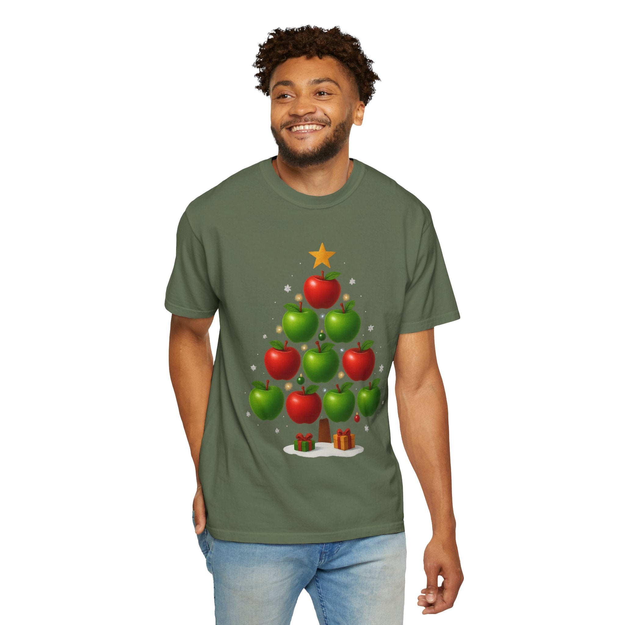 Apple Christmas Tree T-Shirt — Holiday Fruit Tree Graphic Tee