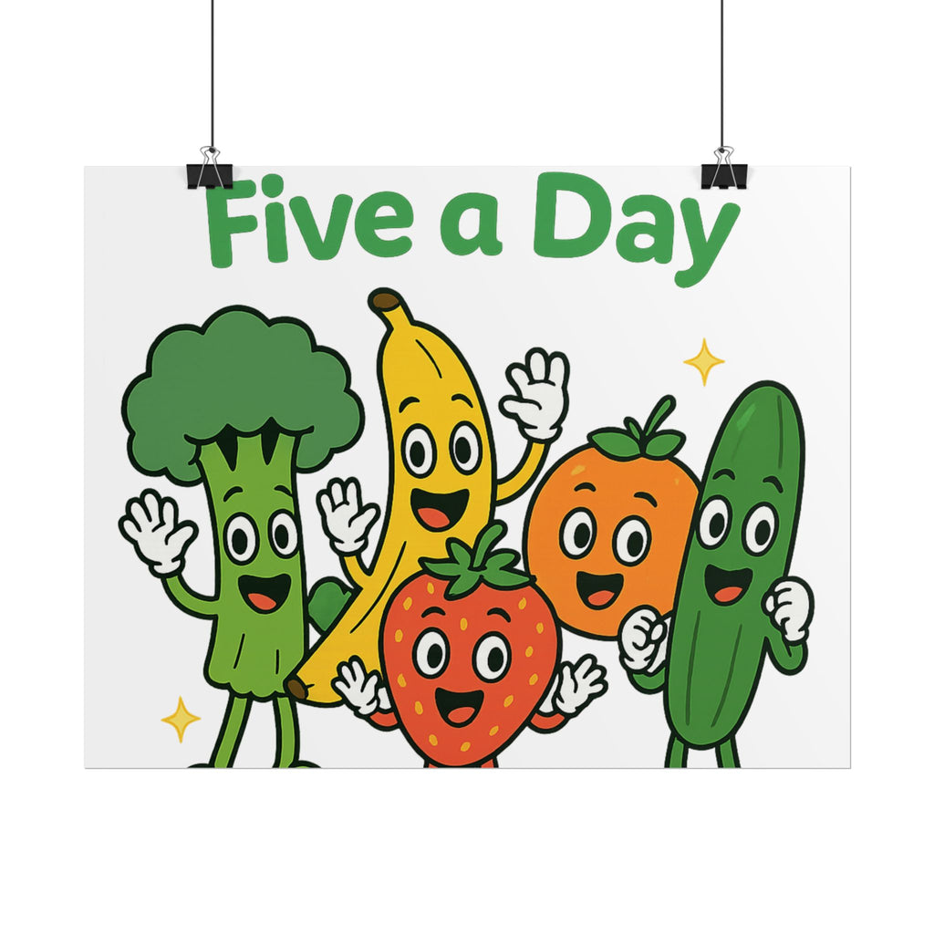 Rolled Poster — "Get Your Five a Day" Cute Fruit & Veggie Wall Art