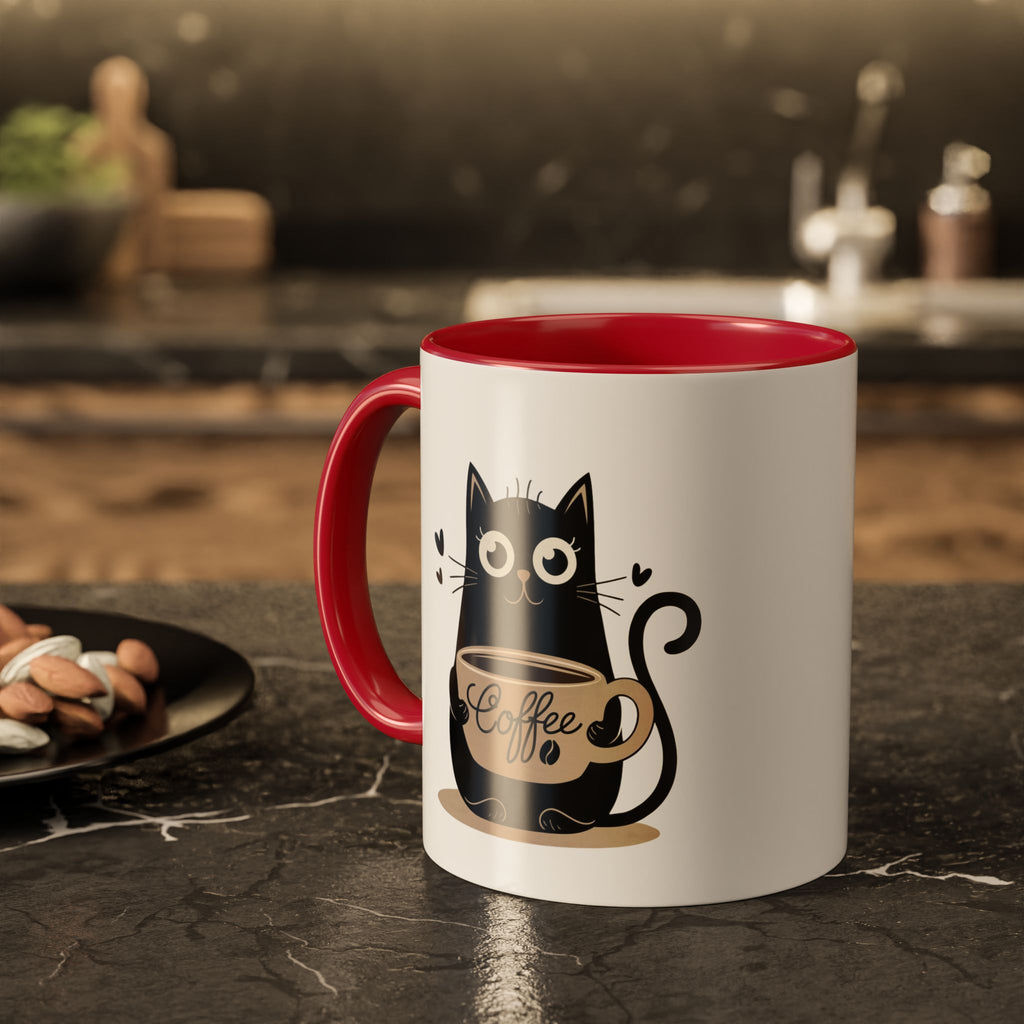 Cat Coffee Mug — Cute Black Cat Holding 'Coffee' Ceramic Mug (11oz & 15oz)