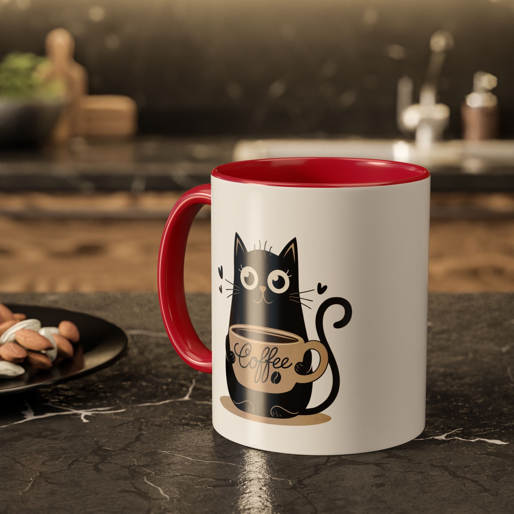Cat Coffee Mug — Cute Black Cat Holding 'Coffee' Ceramic Mug (11oz & 15oz)