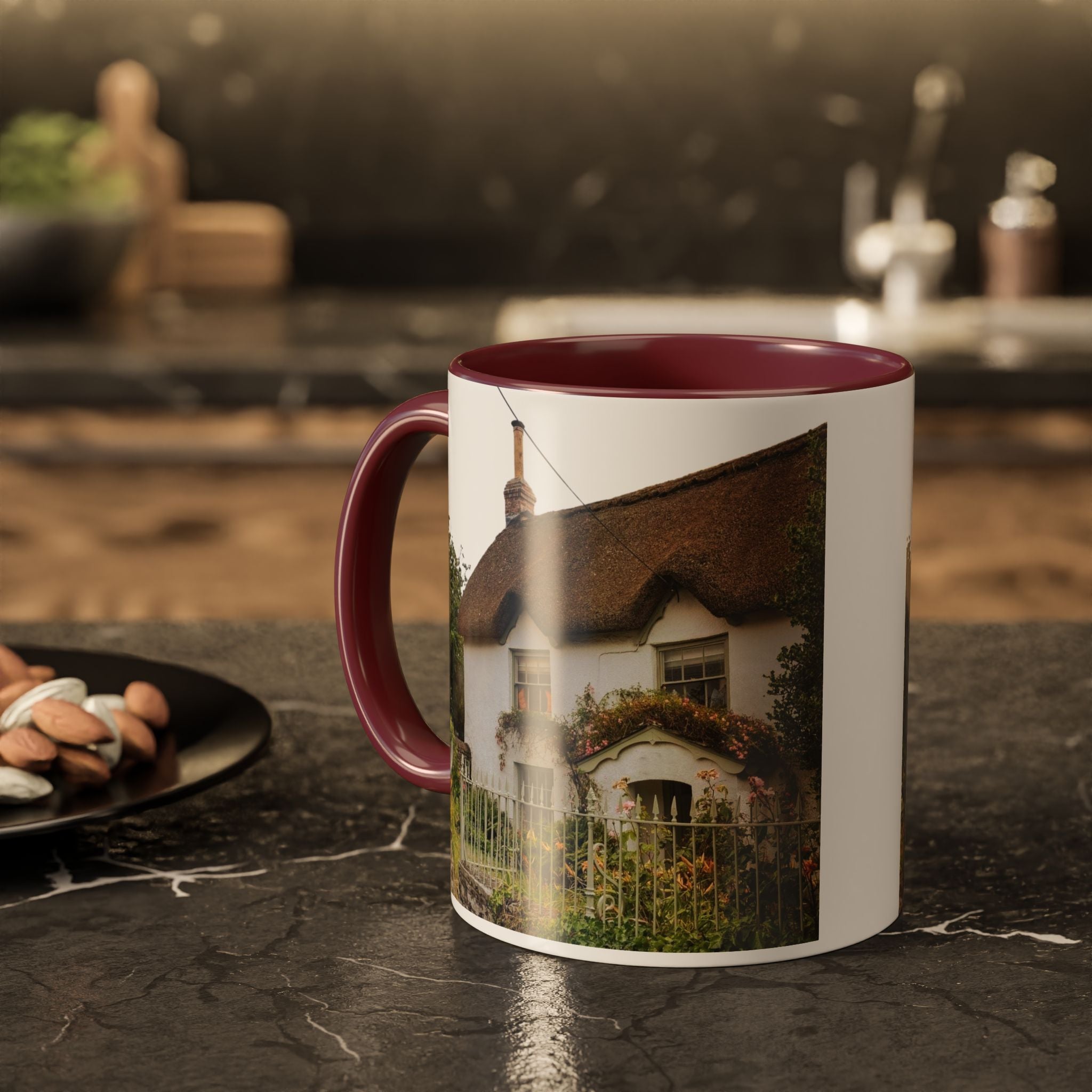 Thatched Cottage Photo Mug (11oz & 15oz) — Cozy English Cottage Scenic Coffee Cup