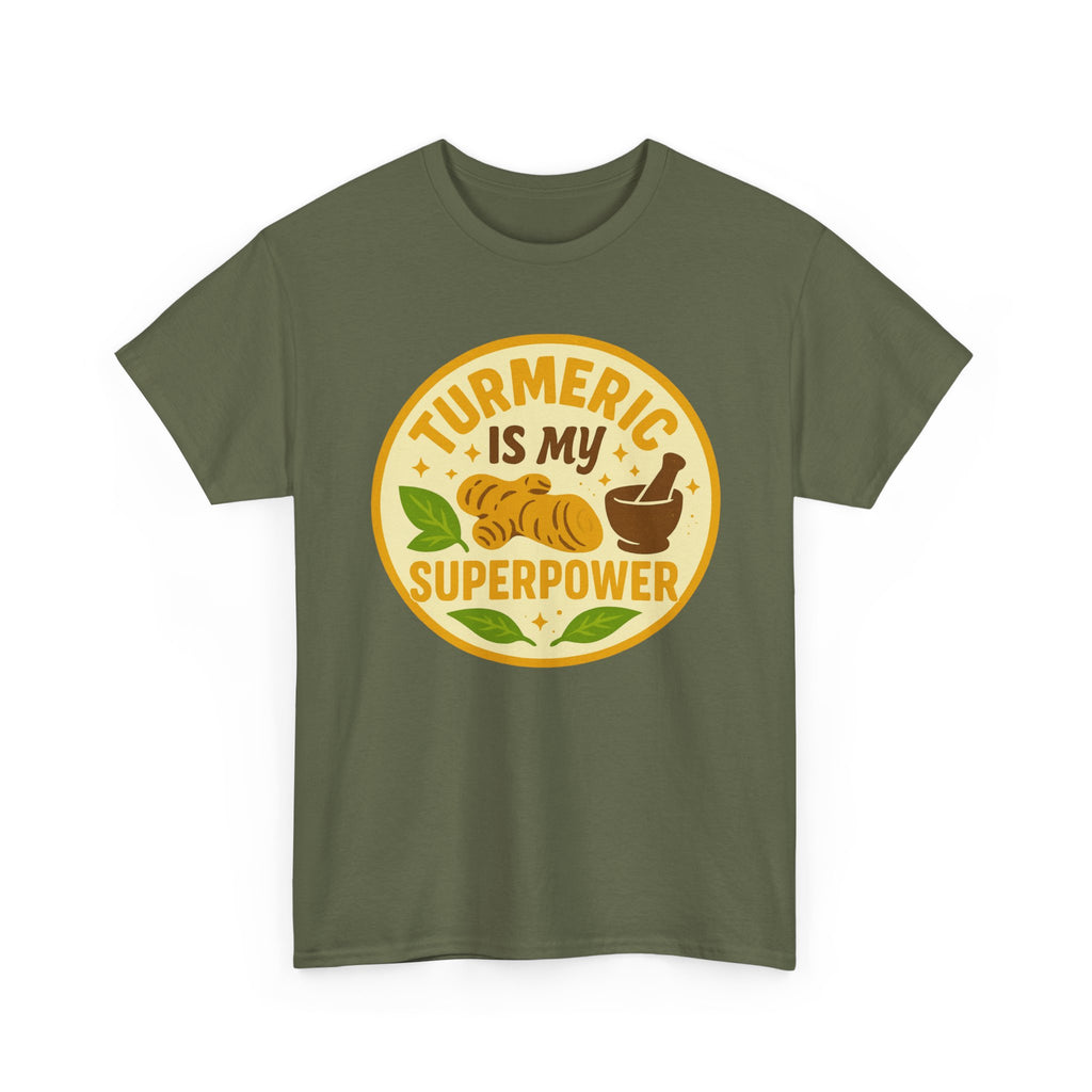 Turmeric Superpower Tee, Unisex Cotton T-Shirt, Health Enthusiast Gift, Herbal Tea Lover Shirt, Natural Wellness Apparel, Unique Gift Idea