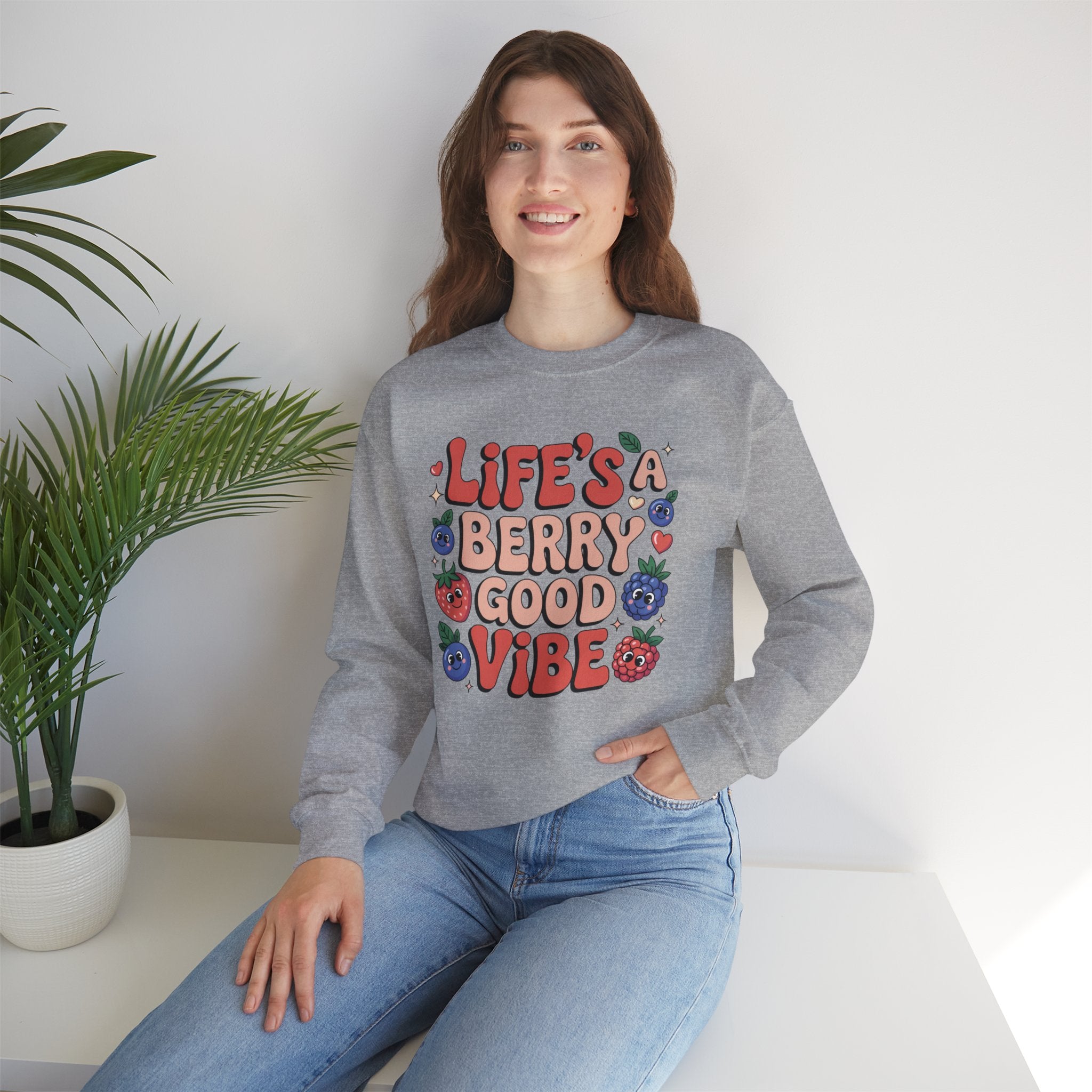 Berry Good Vibes Sweatshirt – Cozy Crewneck, Cute Gift for Friends, Positive Energy Apparel, Everyday Wear, Casual Style